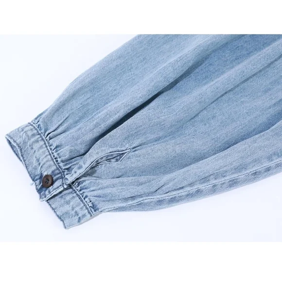 Women's Light Blue Button Down Shirt - Picture 4 of 5